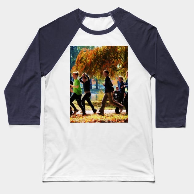 Jogging - Girls Jogging On an Autumn Day Baseball T-Shirt by SusanSavad